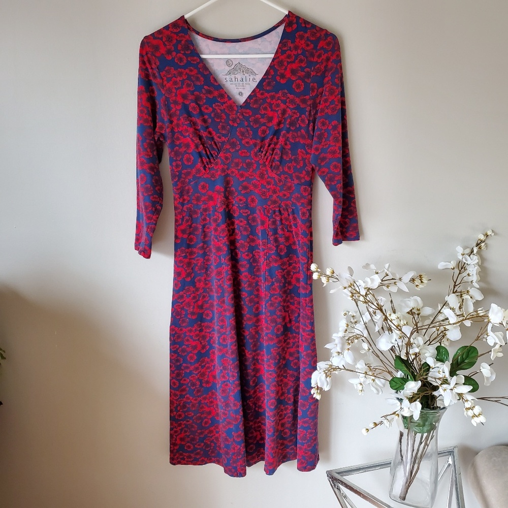 Floral Dress Sahalie V-neck Fit&Flair 3/4 Sleeves